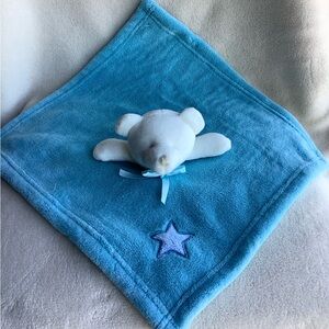 Unbranded Blue and Plush White Bear Lovey w Star Security Blanket Toy #2